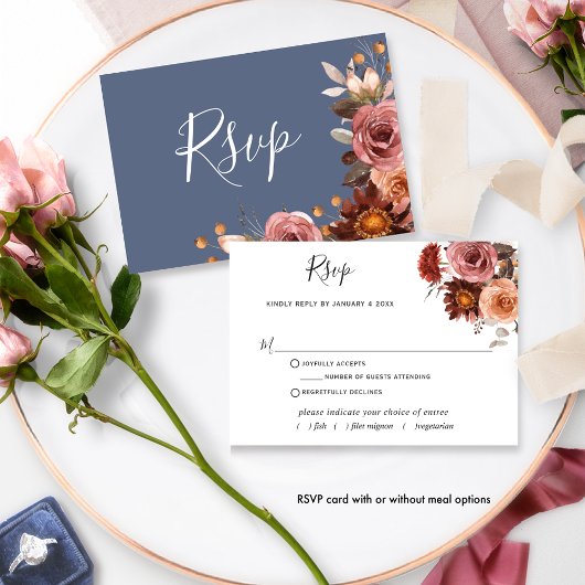 Blue, Blush Burgundy Floral, avec/sans repas RSVP