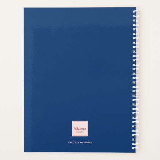 Blue blush roze florals script bruiloft planner (Achterkant)