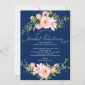 Blue Blush Rozen & pioenen bruidslunch Kaart (Voorkant)