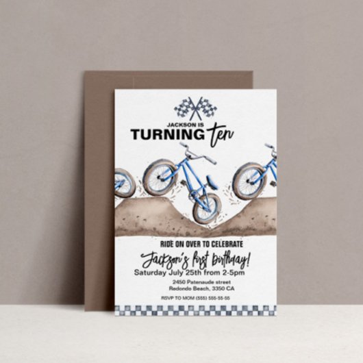 Blue BMX course vélo d'anniversaire invitation gar