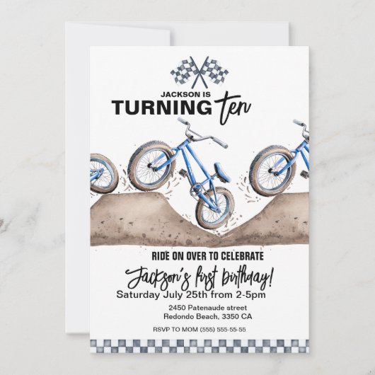 Blue BMX course vélo d'anniversaire invitation gar (Devant)