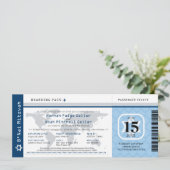 Blue B'Nai Mitswa World Traveller Boarding Pass Kaart (Staand voorkant)