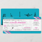 Blue Boarding Pass-Vrijgezellenfeest Kaart (Voorkant / Achterkant)