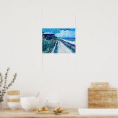 Blue Boardwalk Beach Watercolor Poster (Cuisine)