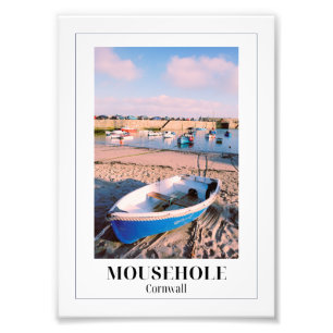 Blue Boat, Mousehole Harbour, Cornwall Foto Afdruk