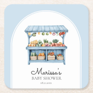 Blue Boerenmarkt Baby Shower Vierkante Kartonnen Onderzetter