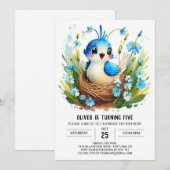 Blue Bohemian Whimsical Bird Verjaardag Kaart (Voorkant / Achterkant)