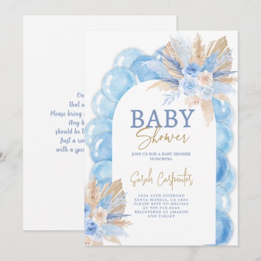Blue Boho Arch Baby shower Boy Kaart (Voorkant / Achterkant)