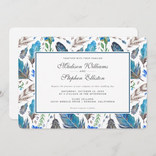 Blue Boho Aztec Waterverf - Bruiloft Kaart (Voorkant / Achterkant)