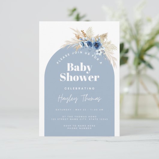 Blue Boho Baby Shower Invitation (Debout devant)