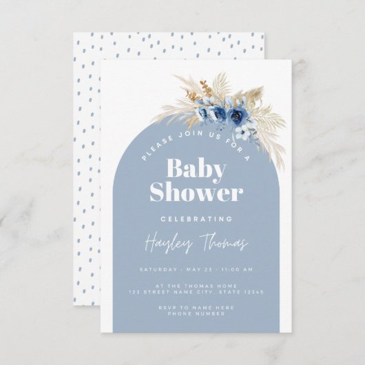 Blue Boho Baby Shower Invitation (Devant / Derrière)
