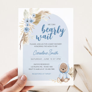 Blue Boho Barly Wait Baby shower Kaart