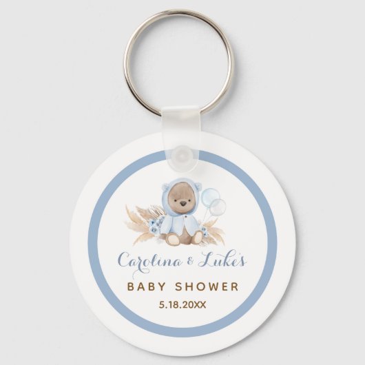 Blue Boho Beer Baby shower Favors Sleutelhanger (Voorkant)