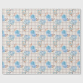 Blue Boho Beer ballonnen Gingham Floral Cadeaupapier (Vlak)