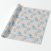 Blue Boho Beer ballonnen Gingham Floral Cadeaupapier (Uitgerold)