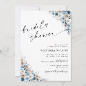 Blue Boho Bloemen Bruids Douche Uitnodiging (Voorkant)