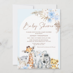 Blue Boho Bloemenboog Safari Dieren Baby shower Kaart