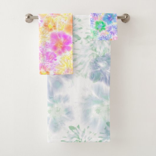 Blue Boho Blooming Flowers Floral Tie Dye Pattern Bad Handdoek (Insitu)