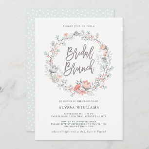 Blue Boho Botanical Bridal Brunch Uitnodiging