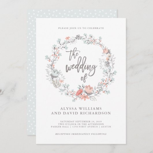 Blue Boho Botanical Wedding Invitation Kaart (Voorkant / Achterkant)