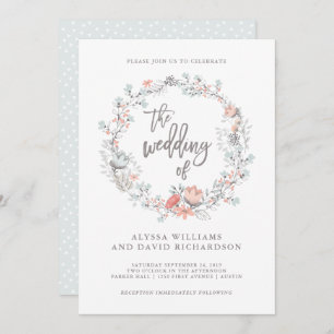 Blue Boho Botanical Wedding Invitation Kaart