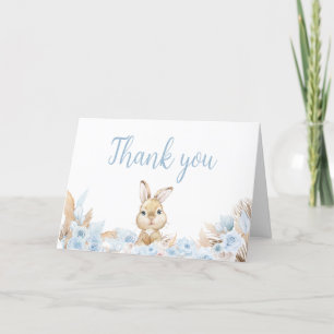 Blue Boho Bunny Baby shower Bedankkaart