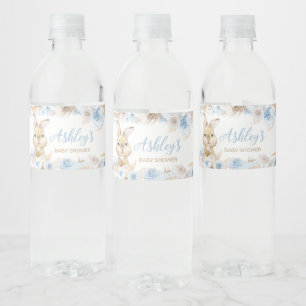 Blue Boho Bunny Baby shower Waterfles Etiket