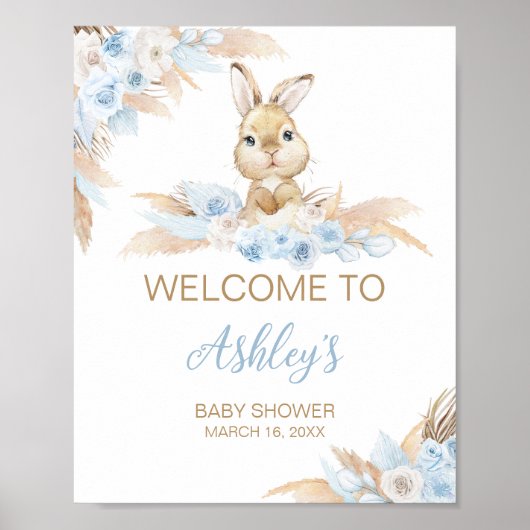 Blue Boho Bunny Baby shower Welkom Poster (Voorkant)