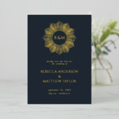 Blue Boho Celestial Sun Monogram Save Date Folie Uitnodiging (Staand Voorkant)
