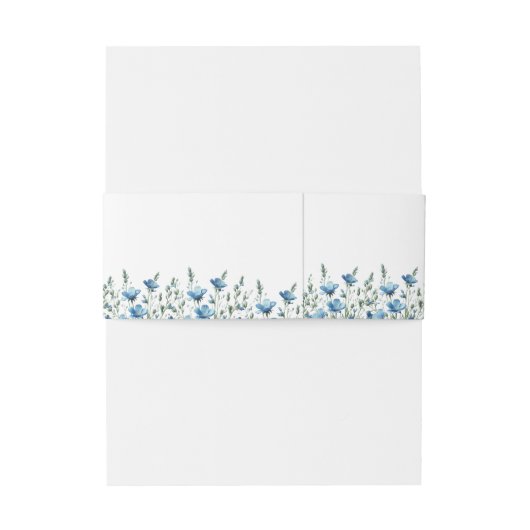 Blue Boho Chic Wildflowers Witte bruiloft Uitnodigingen Wikkel (Achterkant Voorbeeld)