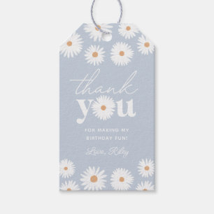 Blue Boho Daisy Birthday Party Hartelijk dank Cadeaulabel