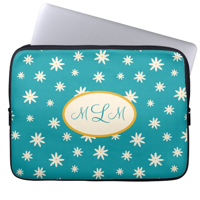 Blue Boho Daisy Monogramed Custom Laptop Sleeve (Voorkant)