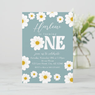 Blue Boho Daisy One Girl's eerste verjaardag Kaart