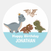 Blue Boho Dinosaurus Verjaardagsfeest Ronde Sticker (Voorkant)
