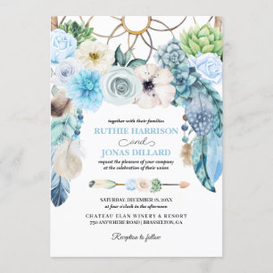 Blue Boho Drocatcher Wedding Uitnodiging