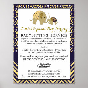 Blue Boho Elephant, Babysitter, Daycare, Nursery Poster
