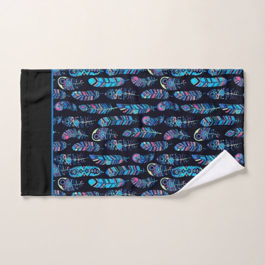 Blue Boho Feathers Pattern Bad Handdoek (Handdoek)