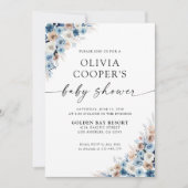 Blue Boho Floral Baby shower Uitnodiging (Voorkant)