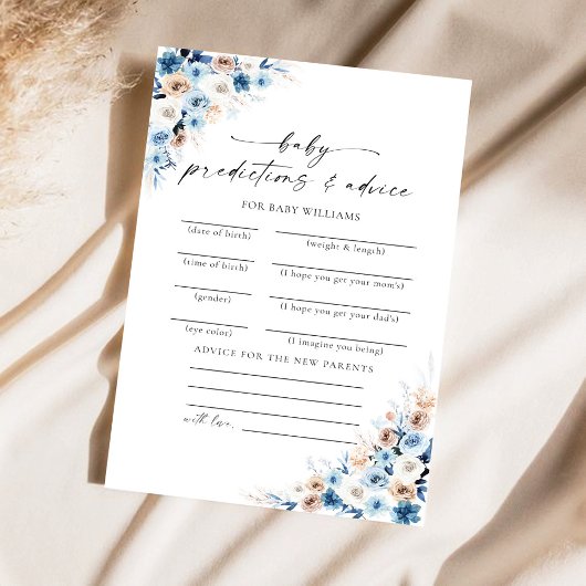 Blue Boho Floral Baby voorspellingen Kaart