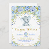 Blue Boho Floral Elephant Invite Boy Baby shower Kaart (Voorkant / Achterkant)