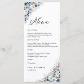 Blue Boho Floral Mariage Cérémonie Menu (Devant)