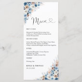 Blue Boho Floral Mariage Cérémonie Menu (Devant)