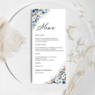 Blue Boho Floral Mariage Cérémonie Menu