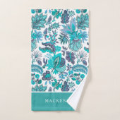 Blue Boho  Floral Monogram Bad Handdoek (Handdoek)