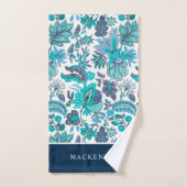 Blue Boho Floral Monogram Bad Handdoek (Handdoek)