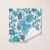 Blue Boho Floral Monogram Bad Handdoek (Wasdoekje)