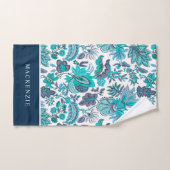 Blue Boho Floral Monogram Bad Handdoek (Handdoek)