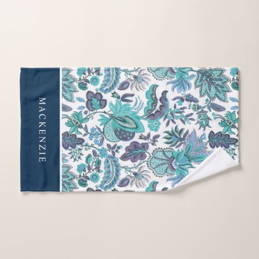 Blue Boho  Floral Monogram Bad Handdoek (Handdoek)