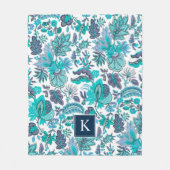 Blue Boho  Floral Monogram Fleece Deken (Voorkant)