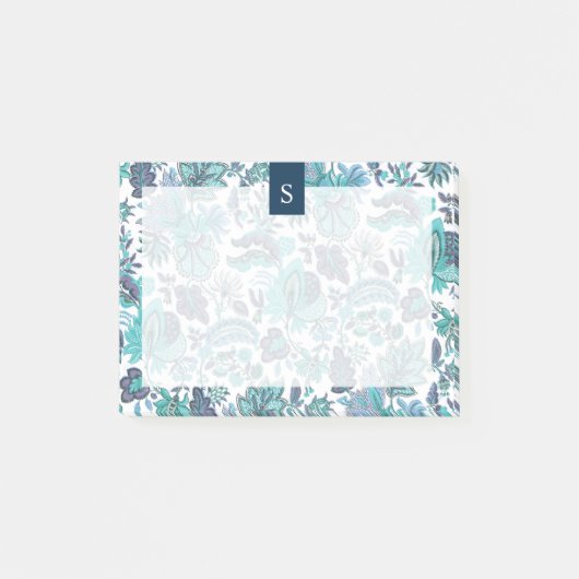 Blue Boho  Floral Monogram Post-it® Notes (Voorkant)